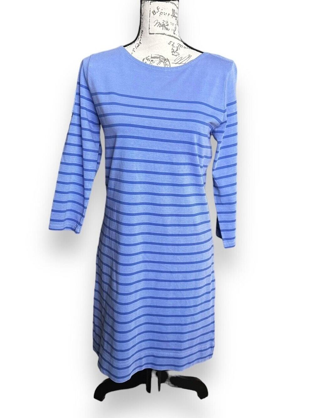 New Vineyard Vines Overdyed LS Stripe Knit Dress Cotton Indigo Marlin Color XS